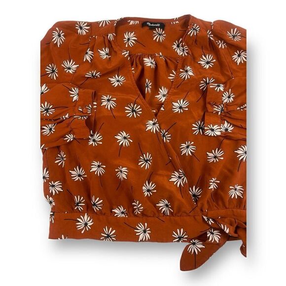 Madewell Wrap Silk Blouse In Fresh Daisies Top Size Extra Small - Picture 6 of 9